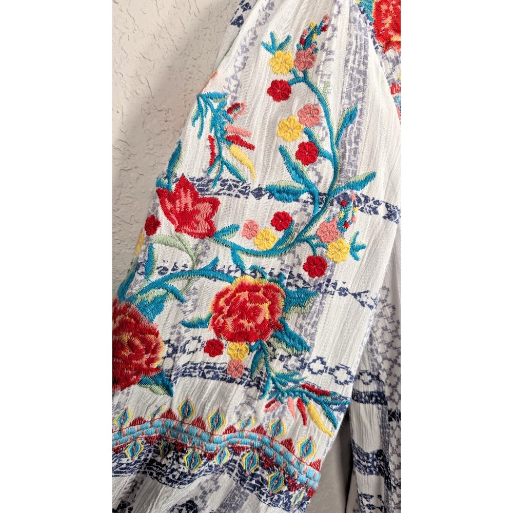 Savanna Jane Embroidered Top Boho Peaseant Embroidered 3/4 Sleeve Small - Picture 3 of 6